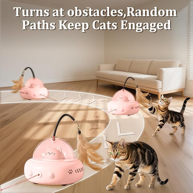 Laser Cat Toy, 3 in 1 Interactive Toy for Cats, Rechargeable Wand and Chasing Interactive Pet Toy for Bored Indoor Cats Kittens 3 Extra Replaceable Teaser Wand Heads