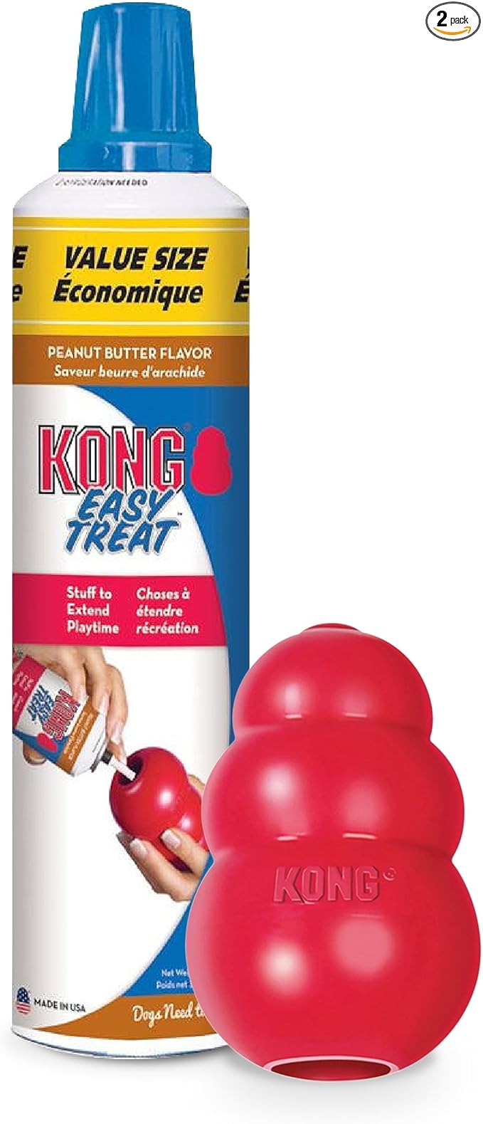 KONG Classic Stuffable Dog Toy Easy Treat Peanut Butter Spray - Fetch & Chew Toy for Dogs - with Dog Toy Filler Treat - for Hours of Fun & Enrichment - 14 oz - Large Dogs