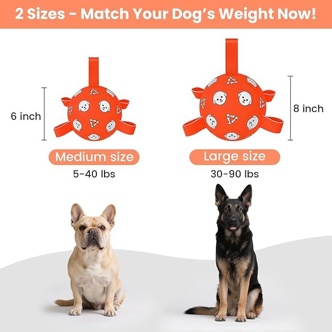 Dog Soccer Ball with Straps - Durable Jolly Ball for Dogs, Large Soccer Ball for Dogs, Dog Toys for Medium Dogs, for Pet Birthday, Outdoor Indoor Play Training Exercise