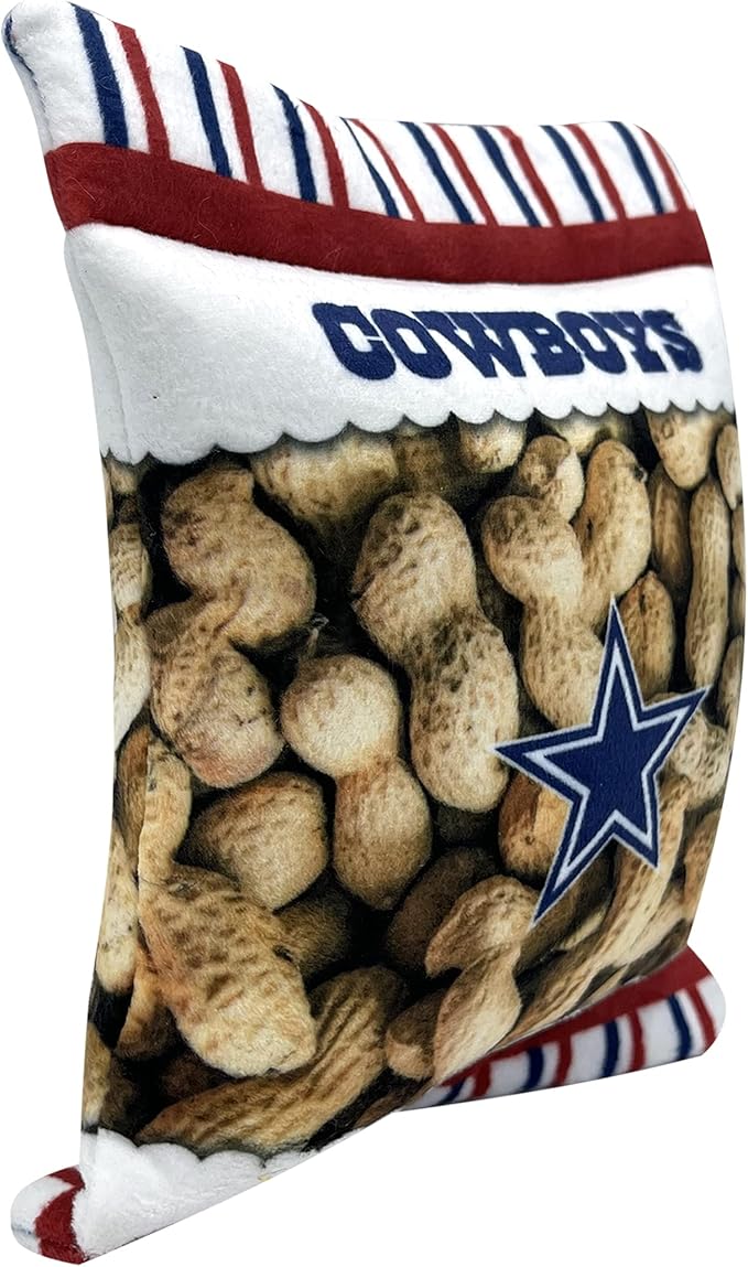Pets First NFL Dallas Cowboys Crinkle FINE Plush Dog & CAT Squeak Toy - Cutest Stadium Peanuts Snack Plush Toy for Dogs & Cats with Inner Squeaker & Beautiful Baseball Team Name/Logo Small