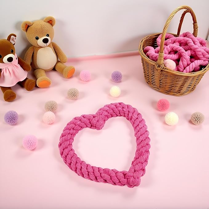 Pink Cute Dog/Cat Chew Toys, Dog Toys for Chewers, Heavy Duty Dental Dog Rope Toy for Dogs, Creative Love Heart Shaped Interactive Rope Dog Toys, Cotton Puppy Teething Chew Tug Toy Dark, Ropes