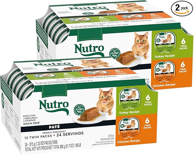Nutro Wet Cat Food Pate Multipack: Cat Food Wet Turkey Recipe and Chicken Recipe, 2.64 oz. Trays (12 Count, Pack of 2)