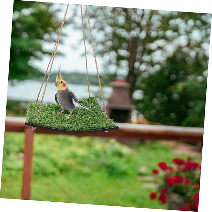 COLLBATH Artificial Grass Hammock for Small Pets Gecko Climbing Net and Bird Cage Accessory Indoor Outdoor Use Fun Habitat Enhancer for Lizards and Birds
