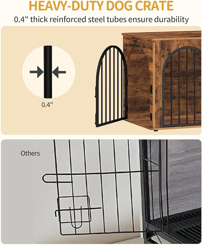 Hzuaneri 39.4" Wooden Dog Crate Furniture, Indoor Dog Kennel Dogs Cage for Small/Medium/Large Dogs, Heavy Duty Dog Crates Decorative Pet House End Side Table TV Stand, Rustic Brown DFC84101B