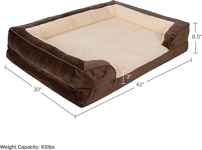 PETMAKER Orthopedic Dog Bed - 42in Dog Couch Bed with Supportive Wraparound Bolster and Removable Washable Cover - Egg-Crate Foam Extra Large Dog Bed for Pets up to 65lbs - Dog Products (Brown)
