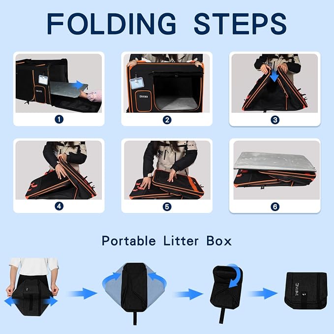 Petskd Extra Large Cat Carrier with Litter Box for Car Travel,24"x17"x17"Portable Soft-Sided Pet Carrier with Zipper Locks for Large Mudium Cats or 2 Small Cats Under 55LBS(Black)