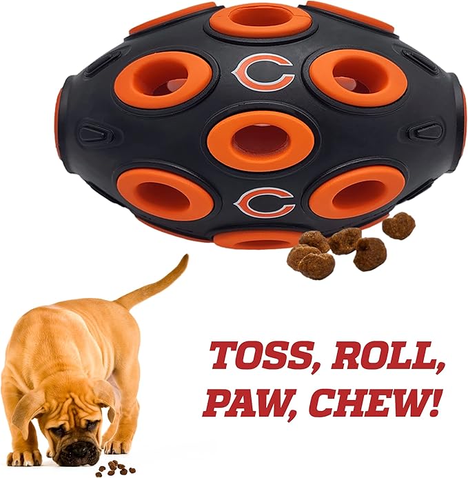 First NFL Chicago Bears Football Treat Dispensing Toy for Dogs and Cats, Interactive Fun, Natural Rubber