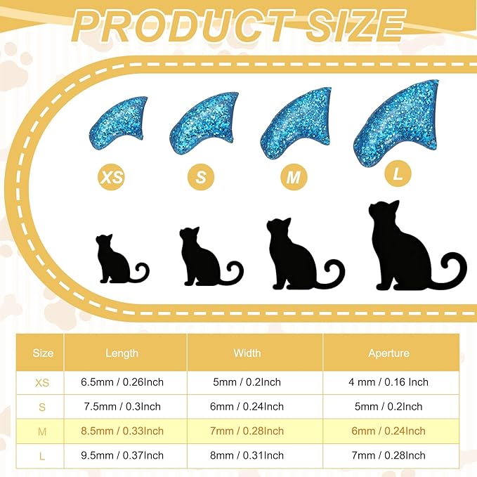 Cat Nail Caps, Cat Claw Covers with Adhesive Glue and Applicators, Kitten Claw Caps Soft Paws, (40 Pcs, M, Crystal Blue), Intended for Pet Tips/Nail Covers/Control Paws