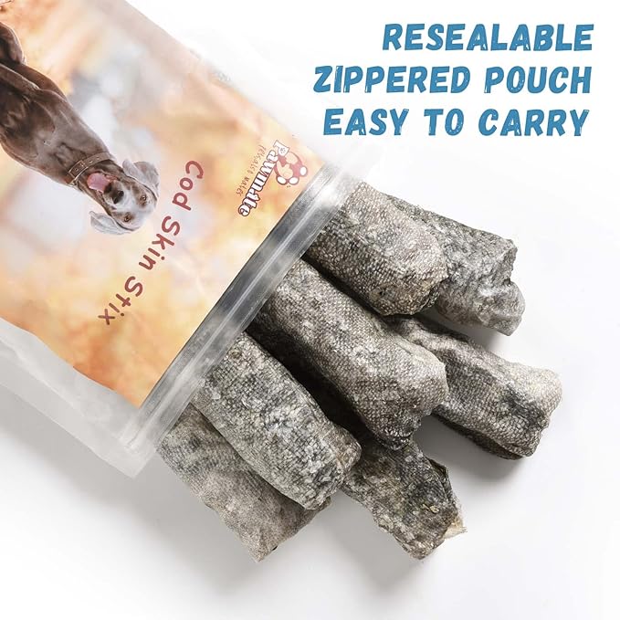 Pawmate Dog Treats Natural Cod Skin Rolls, Rawhide-Free Chewy Fish Skin Dog Chews for Medium Large Breeds, One-Ingredient Healthy Training Treats Rich in Omega3 & Protein, 10.6 oz