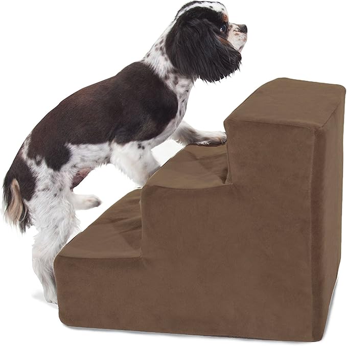 Majestic Pet 3 Step Portable Dog Stairs for Small Dogs to get on Bed Supports 250 lbs or Less – Dog Steps for High Bed with Machine Washable Cover –Pet Stairs for Cats Suede Chocolate