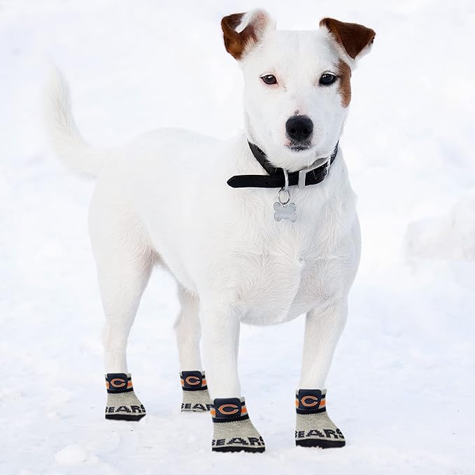 NFL Chicago Bears Anti Slip Dog Socks with Elastic Ribbed Top, Size Medium/Large. Indoor/Outdoor Socks, Best Dog Paw Protector, 2 Pairs, Cool Puppy Supplies with NFL Logo of Bears Football Team