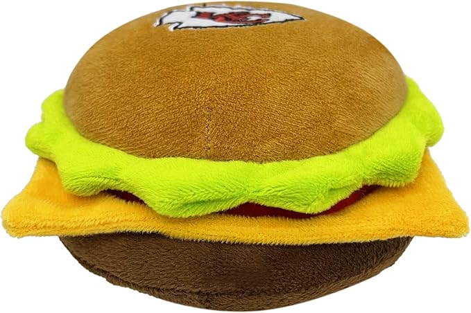 Pets First NFL Kansas City Chiefs Stadium Cheese Burger Plush Dog & Cat Squeak Toy with Beautiful Team Name & Logo