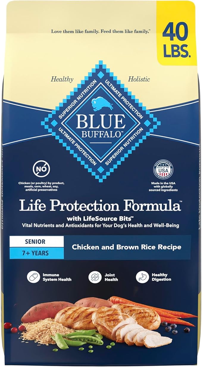Blue Buffalo Life Protection Formula, Senior Dry Dog Food, Made with Natural Ingredients, Chicken & Brown Rice, 40lb Bag