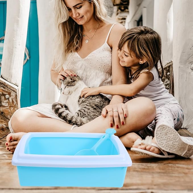 YARNOW Cat Litter Toilet Training System Cat Toilet Trainer Litter Tray Flap System Kitten Training Small Boxes for s Abs Sky-Blue