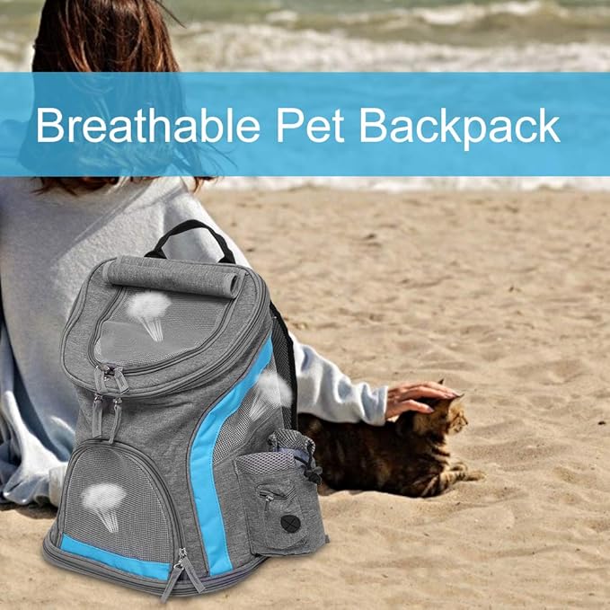Folding Pet Carrier Backpack, Breathable Cat Carrying Bag with Mesh Ventilation and Snack Pockets for Outdoor Travel, Shoulder or Hand Carry Use