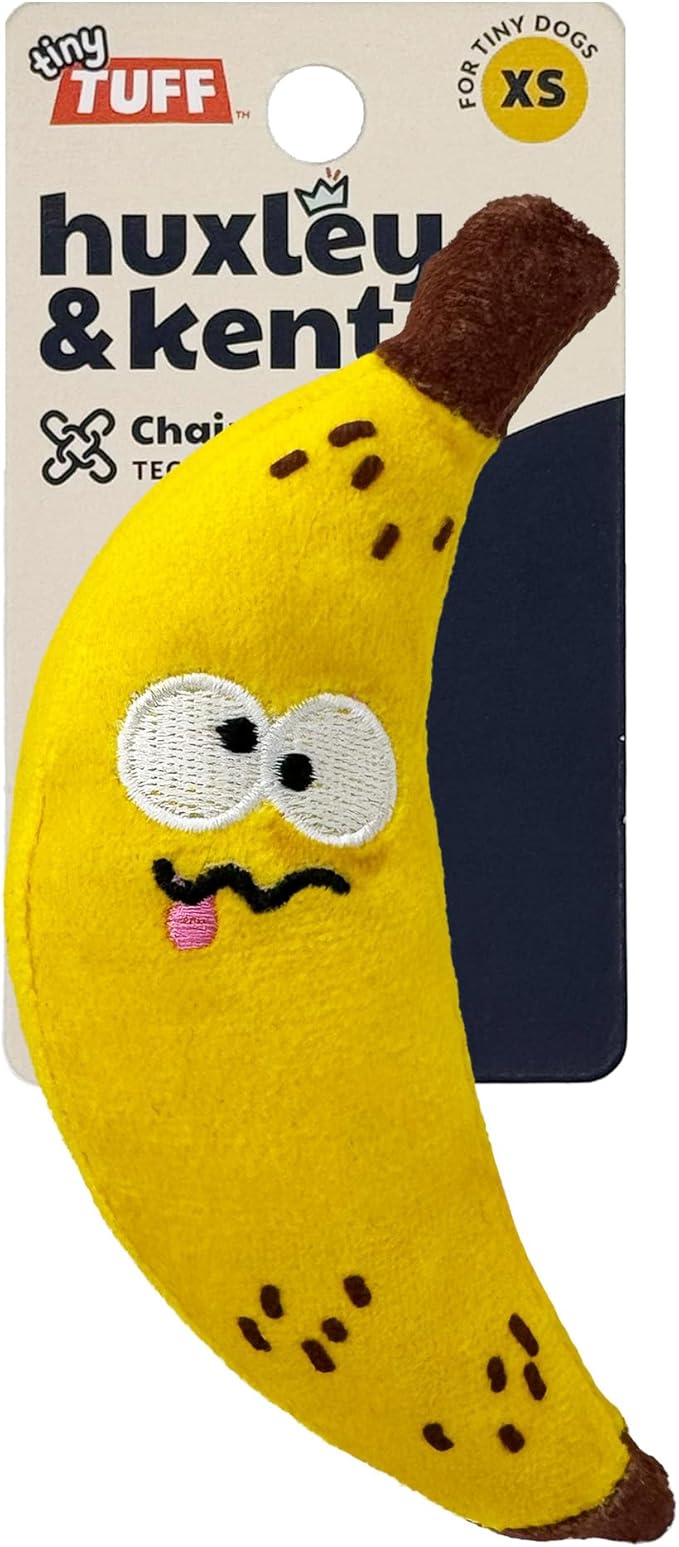Huxley & Kent Funny Dog Toy w/Squeaker – Power Plush Squeaky Dog Toys for Small Dogs – Durable Small Stuffed Animal for Indoor Play & Fetch - Tiny Tuff Bruiser Banana