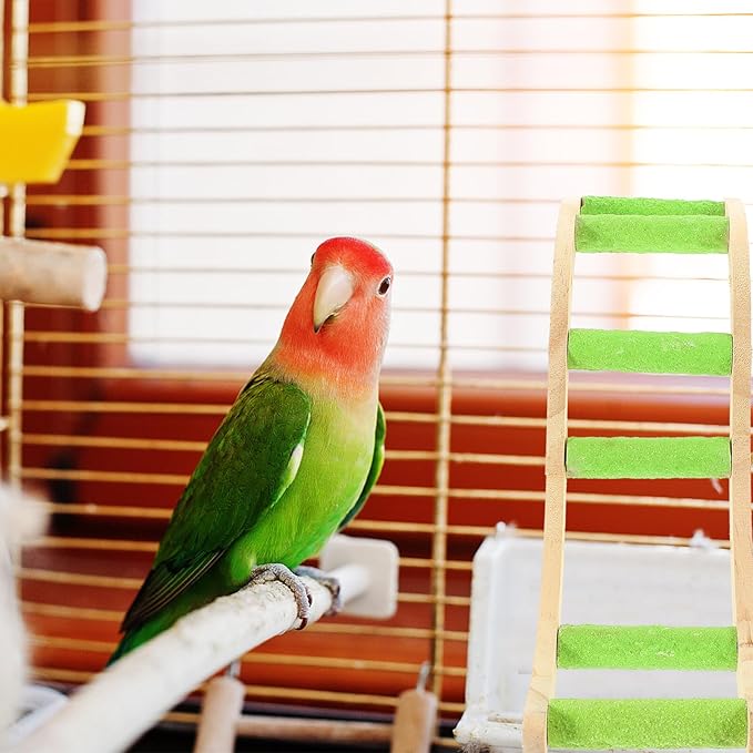 HOMSFOU Wooden Parrot Climbing Ladder and Hamster Cage Ladder with Beak and Claw Grinding Function, Creative Bird Cage Accessory for Small Pets’ Play and Exercise