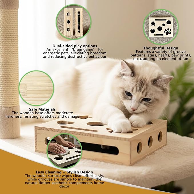 Cat Nail File Box for Indoor Cats – No Assembly Needed, 2026 Upgrade Wooden Scratch Puzzle Enrichment Box with Bell Ball & Sandpaper, Stress-Free Nail Trimming Alternative to Clippers