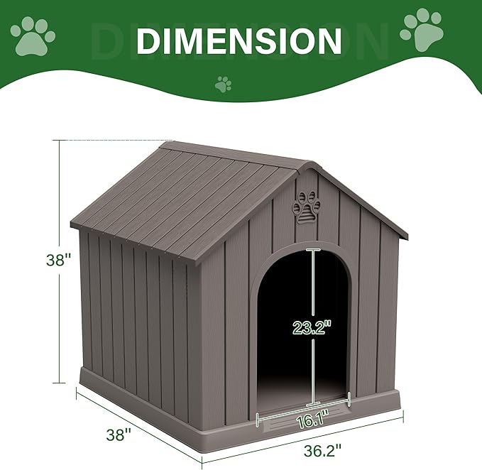 Bifanuo Large Dog House for Outdoor & Indoor, Waterproof Puppy Shelter with Air Vents & Elevated Floor, Easy Assemble Sturdy Dog Kennel for Large Dogs(Grey,36.2''L×38''W×38''H)