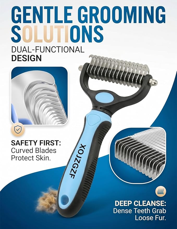 Professional Deshedding Tool for Dogs & Cats, Pet Pro Grooming Tools, Indoor Cat Double-Sided Brush Rake, Pets Hair Remover Shedding, Long Haired Dog Brushes, Undercoat Combs Supplies(Blue-S)