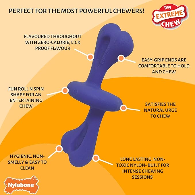 Nylabone, Extremely Strong Chewing Effect, Interactive Chew Toy with Rolling Bone, Bacon Flavour, Large - for Dogs up to 23 kg