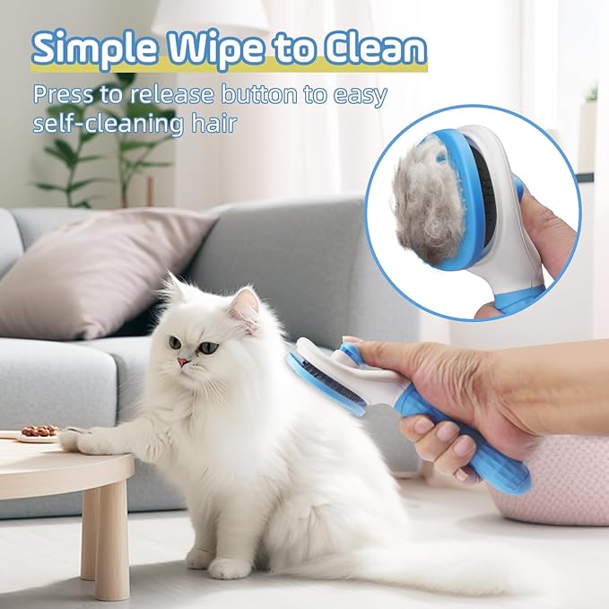 Slicker Dog Brush for Shedding,Self Cleaning Cat Brush,Skin Friendly Cat Brushes for Indoor Cats Massage Grooming,Dog Deshedding Brush for Long&Short Haired Dogs Loose Fur Hair Removal Blue