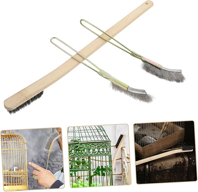 3pcs Wooden Bird Cage Cleaner Brush Birdcage Scraper for Easy Cleaning of Parakeet Cages Nests and Perches Gentle Bristles for Bird