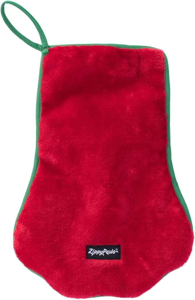 ZippyPaws Christmas Stocking Dog Toy - Plush Squeaky Holiday Dog Gifts for Small & Medium Puppy Dogs, Interactive Hide & Seek Stocking Stuffers for Pets - Red Paw