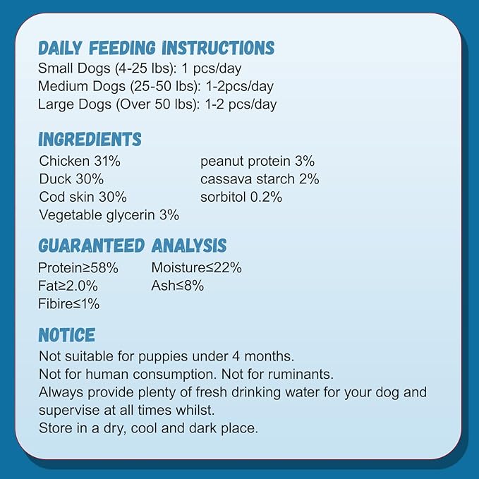 Pawmate Dog Treats Chicken Duck Wrapped Cod Skin Sticks, Rawhide-Free, Grain-Free Dog Chewy Treats for Healthy Teeth and Coat,Training Treats for Small Medium Large Dogs, 9-10 Counts