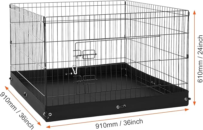 Happybuy Foldable Metal Dog Playpen, 4 Panels of 24 x 36 in, with Door and 600D Oxford Fabric Bottom Pad, Ideal for Dogs, Cats and Other Small Pets, Both Indoor and Outdoor Use
