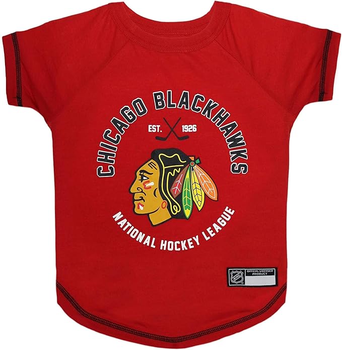 NHL Chicago Blackhawks Tee Shirt for Dogs & Cats, X-Small. - Are You A Hockey Fan? Let Your Pet Be An NHL Fan Too!