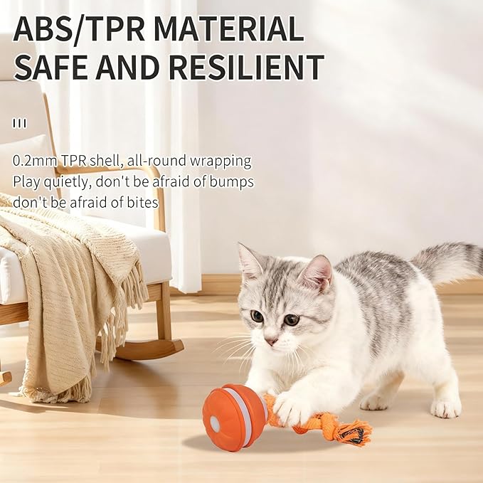 Interactive Dog & Cat Toys for Small Dogs and Indoor Cats - Automatic Moving Ball with Chirping Sound, Motion Activated Self Play Toy to Entertain Bored Pets, Easter Basket Essentials (1 Orange)