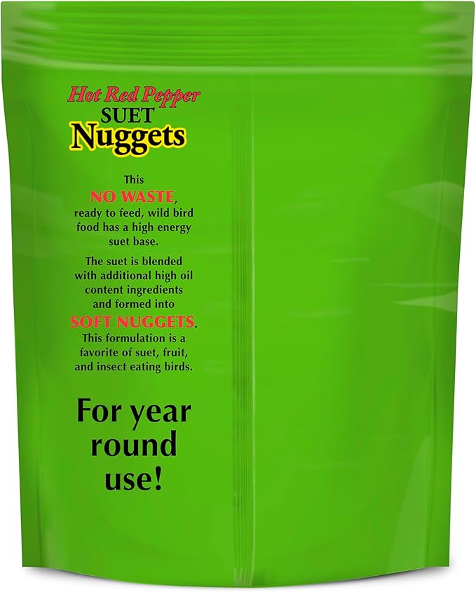 C&S Hot Pepper Suet Nuggets, Outdoor Wild Bird Food for Woodpeckers, Chickadees, Cardinals, Nuthatches and More, 27 Ounces