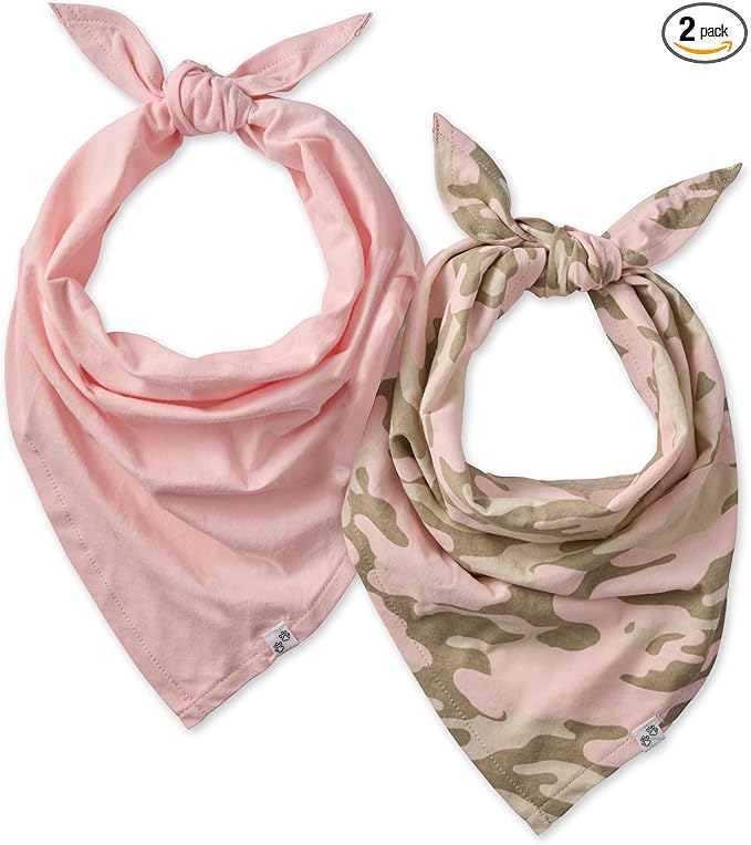 Pet Passion Bandit - THE PET Bandana 100% Organic Cotton Pet Bandanas Clothes for Small, Medium, Large Dogs, 2-Pack Camo-Pink, X-Small/Small