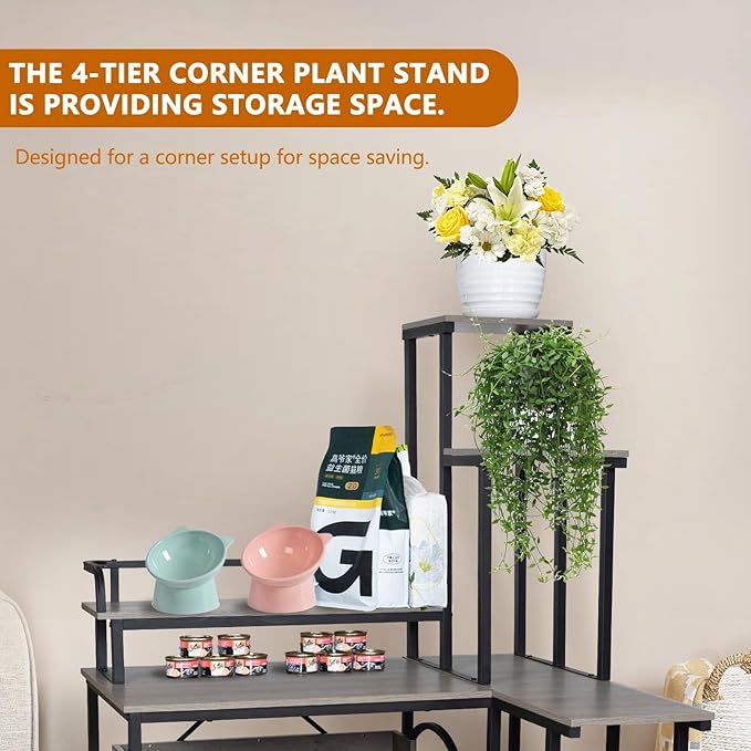 IDEALHOUSE 2024 New Hidden Litter Box Furniture - Cat Litter Box Enclosure Furniture with Flower Stand, Pullable Carring Tray, Coner Plant Stand, Corner Wooden Cat Washroom