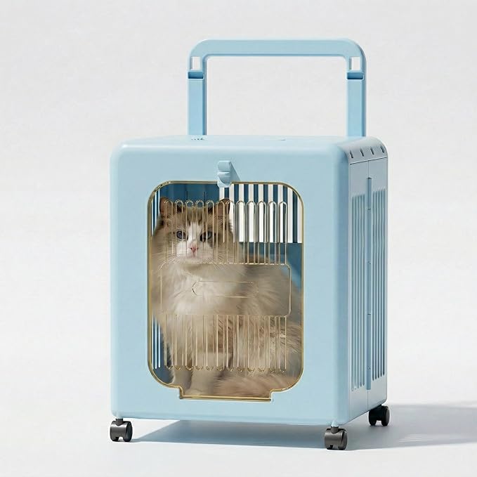 Cat Stroller, Breathable Foldable Cat Carrier with Wheels for Small Dogs and Cats, and Features a Comfortable Viewing Window Suitable for Cats Under 22 pounds (Blue)