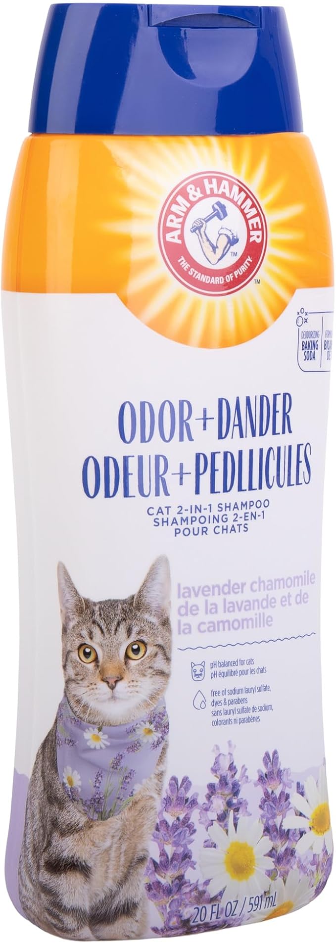 Arm & Hammer 2-in-1 Deodorizing & Dander Reducing Shampoo for Cats, Baking Soda Cat Shampoo for Dander, Odor Control and Coat Cleaning, Lavender Chamomile Scent, 20 Fl Oz - 2 Pack