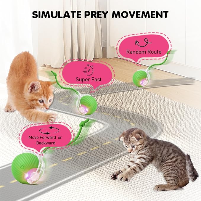 Interactive Cat Toy Ball - Speedy Motion Activated Rolling Toy for Indoor Cats, Smart Automatic Moving Stimulation to Keep Them Busy, Fun Cat Toys for Bored Adult Cats & Dogs（Green）
