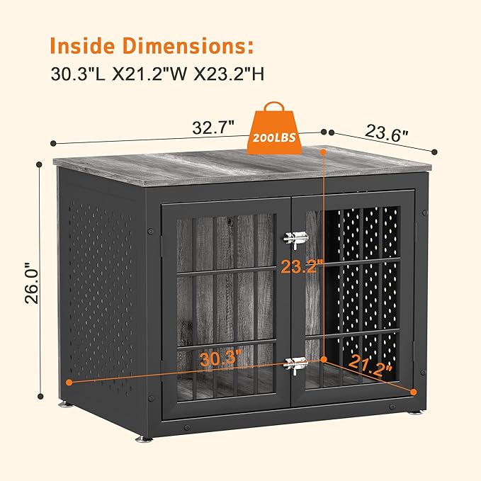rehomerance 32" Heavy Duty Dog Crate Furniture for Small and Medium Dogs, Metal Kennel for High Anxiety Dogs, Chew Proof Pet Cage Indoor, Decorative Dog Kennel End Table