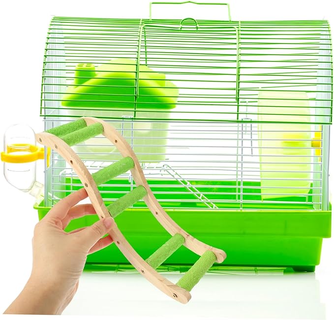 POPETPOP Hamster Climbing Ladder Toy Wooden Bird Cage Ladder Grinding Claw Feature Parrot Cage Accessories for Small Pets and Birds