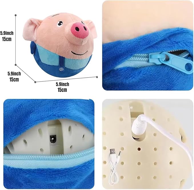 Dumwick Interactive Dog Toys for Boredom,Moving Dog Toy, Active Moving Pet Plush Toy, Squeaky Moving Dog Ball Toy,Interactive Toys for Dogs Cats and Pets (Blue Pig)