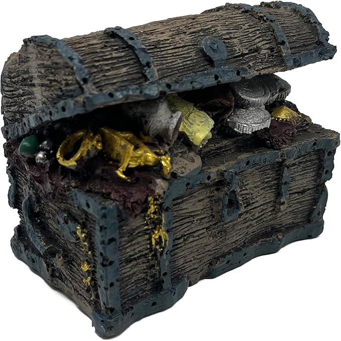 Mipukbay Treasure Chest Fish Tank Decorations, Funny Aquarium Decor Ornament for Small Aquarium and Fish Tank, Safe Landscape Rock Cave for Betta Fish, Goldfish and Aquatic Pets