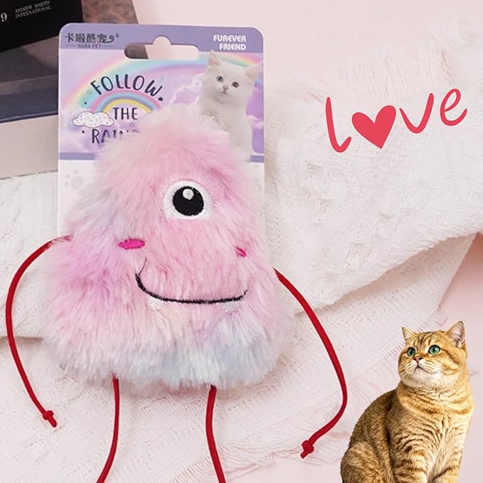 Cute Monster Plush Catnip Toy Interactive Soft Chew Plush Catnip Toys for Indoor Cats and Kittens 3.9" (Pink-1)