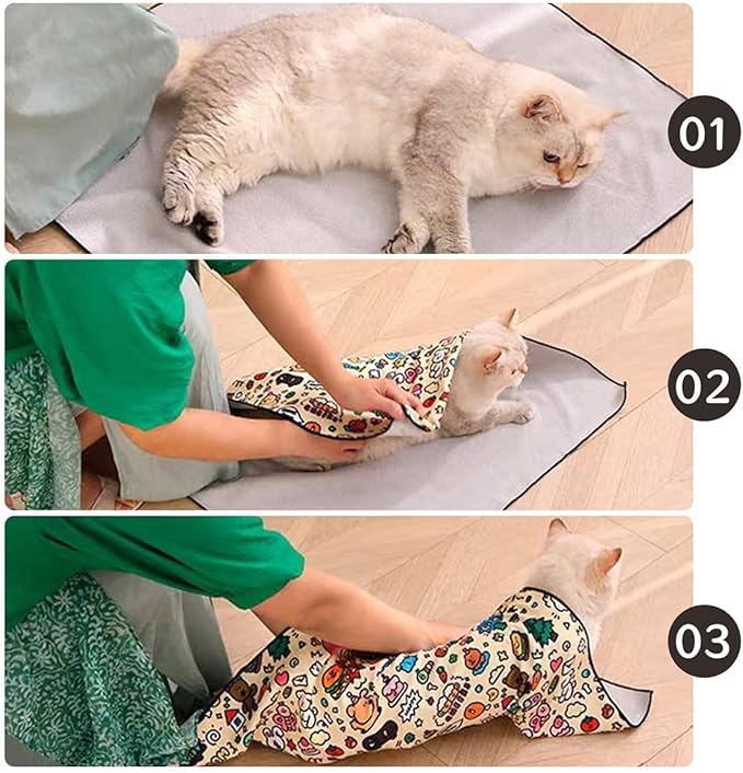 Cat Grooming Wrap – Self-Adherent Anti-Scratch Swaddle Restraint Bag for Stress-Free Nail Clipping, Medication, Multifunctional Care - Purrito Papoose Pet Tools(L 27.6 Inches within 11.1lbs)
