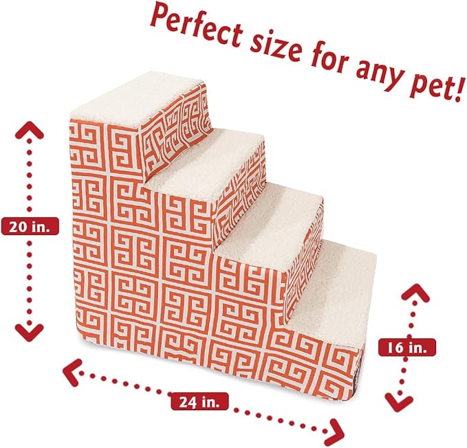 Majestic Pet 4 Step Portable Dog Stairs for Small Dogs to get on Bed Supports 25 lbs or Less – Dog Steps for High Bed with Machine Washable Cover –Pet Stairs for Cats Towers Orange