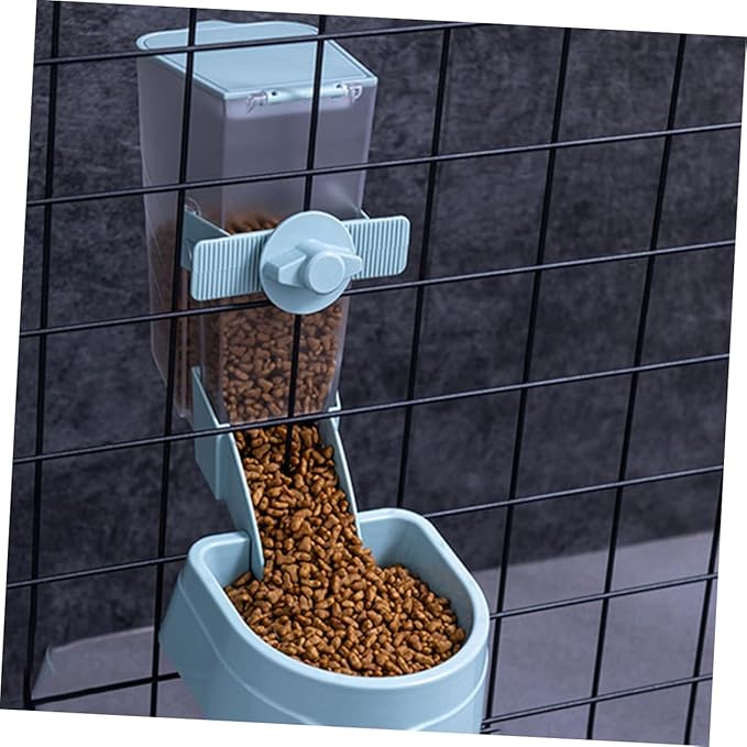 Hanging Automatic Pet Feeder for Small Birds and Small Pets, Blue Plastic Food Container with Water Dispenser, Outdoor Bird Cage Accessory for Parakeets and Hamsters