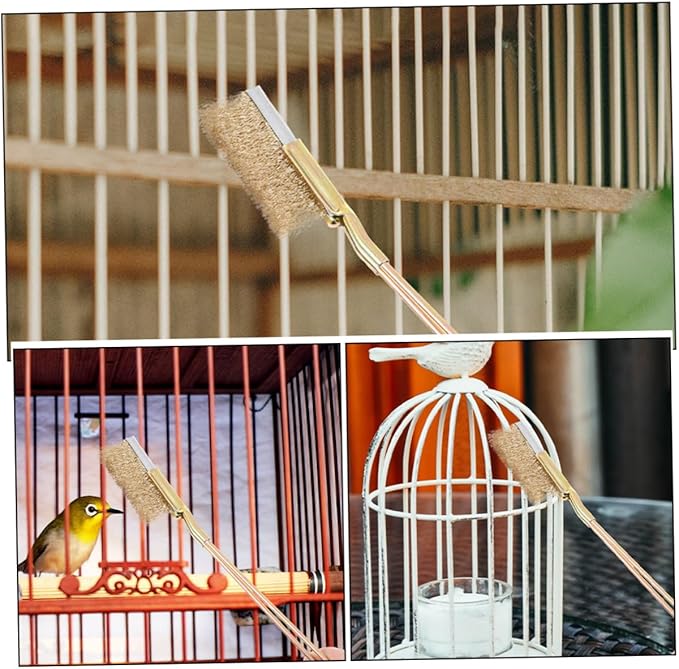 POPETPOP 1Set Bird Cage Brush with Long Handle Steel Copper Wire Bristles for Deep Cleaning and Painted Surfaces for Parrot Cages and Animal Enclosures