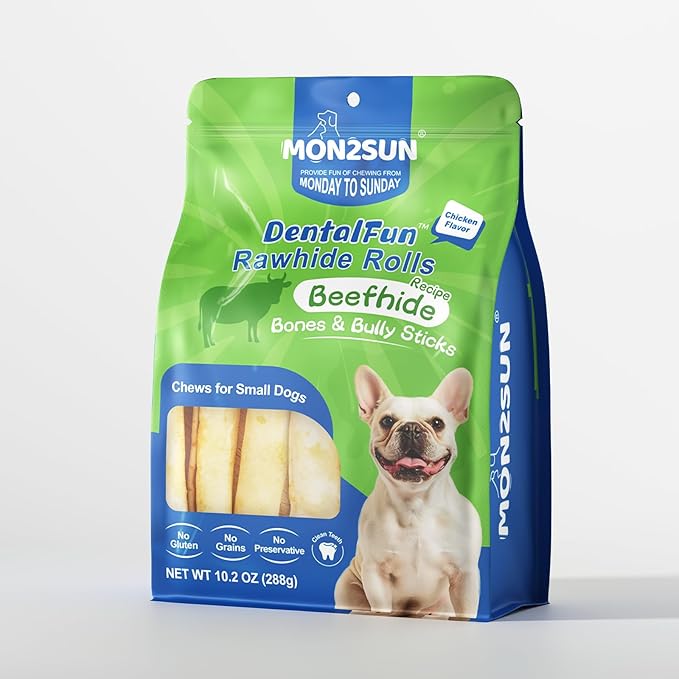 MON2SUN Dog Rawhide Rolls Twist Sticks 6.5 Inch Chew Treats Chicken Flavor 18 Count for Puppy and Small Dogs