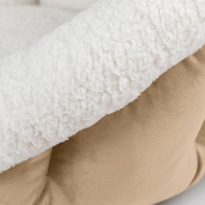 Sherry Kline Small Cuddler Cup Pet Bed: Cozy Retreat with Deep Cushioning, Secure & Snug Space for Nap or Lounge, Easy in 'n' Out Access, Polyester Fiber, Round Shape (Taupe)