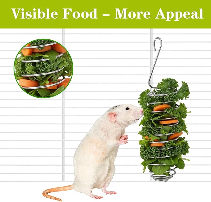 2 PCS Rat Enrichment Toys, Bird Cage Food Holder, 304 Stainless Steel Rat Foraging Toy for Fruit Vegetable Holder, Bird Cage Feeder Foraging Toy for Parakeet, Hanging Rodent Toys Slow Feeder
